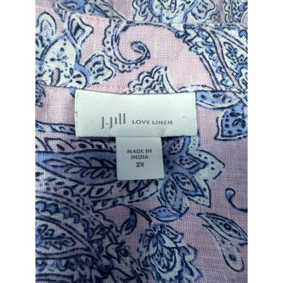 J.Jill Womens Boho Style Pink & Blue Paisley Print Linen Tunic Top Size 2X - Picture 6 of 9